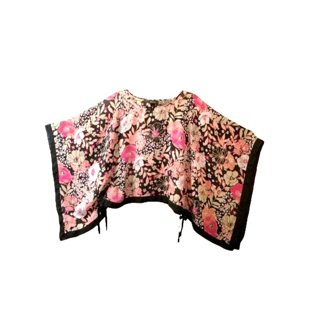 LANE BRYANT Kaftan Top Sz 14 16 Black Red Pink Tan Floral Caftan Semi Sheer